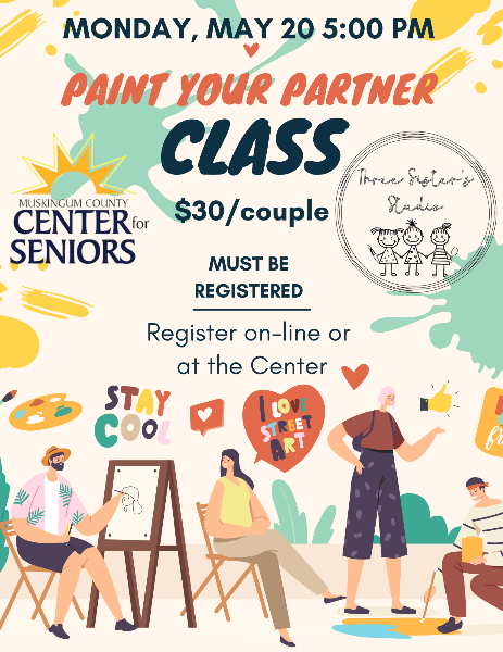 Paint Your Partner with Three Sister's Studio - Monday, May 20, 2024 - Muskingum County Center for Seniors