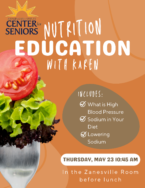Nutrition Education with Karen - Thursday, May 23, 2024 - Muskingum County Center for Seniors